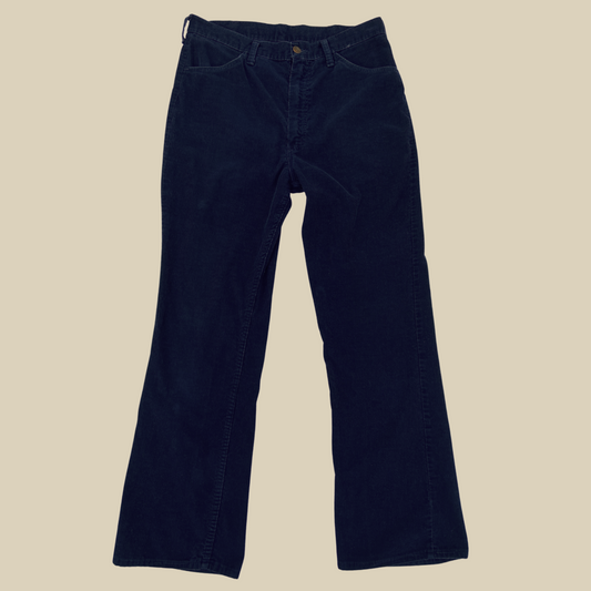 1970s Navy Blue Wrangler Corduroy Flare Pants 33 in Waist