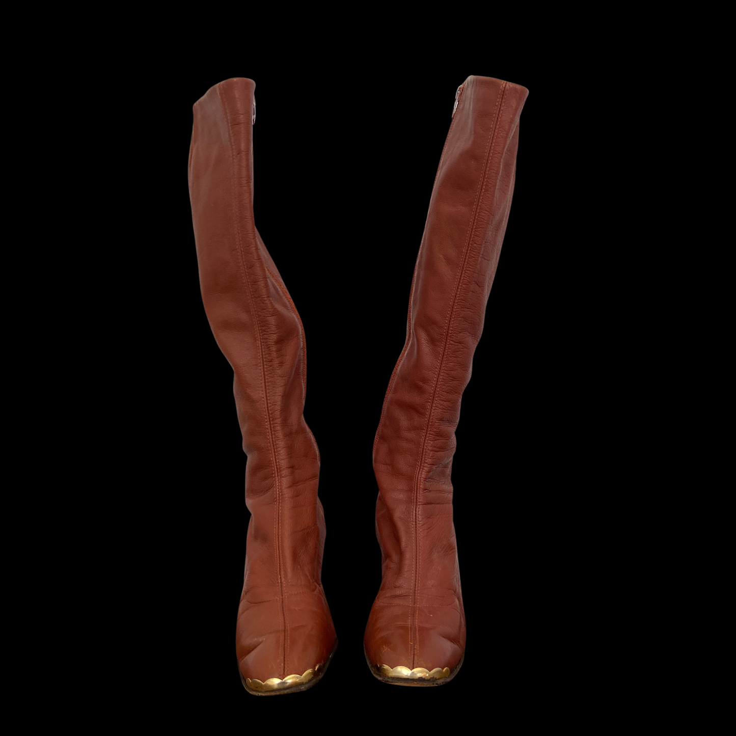 1960s Brown Leather Gogo Boots with Gold Accents