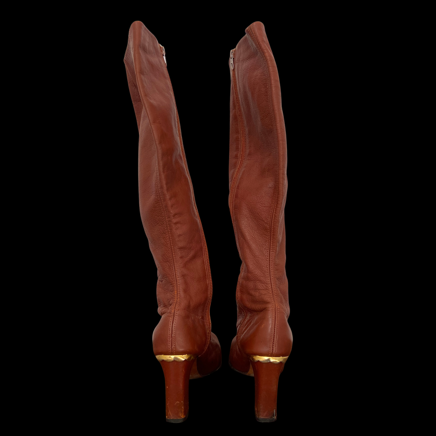 1960s Brown Leather Gogo Boots with Gold Accents