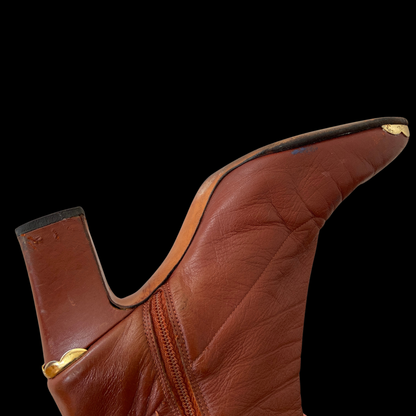 1960s Brown Leather Gogo Boots with Gold Accents