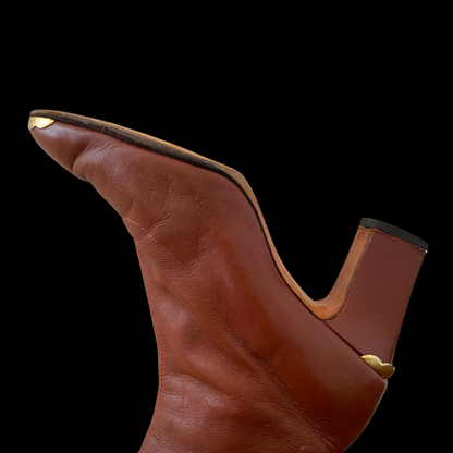 1960s Brown Leather Gogo Boots with Gold Accents