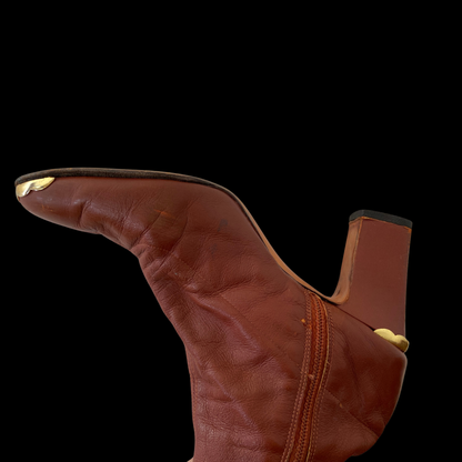 1960s Brown Leather Gogo Boots with Gold Accents