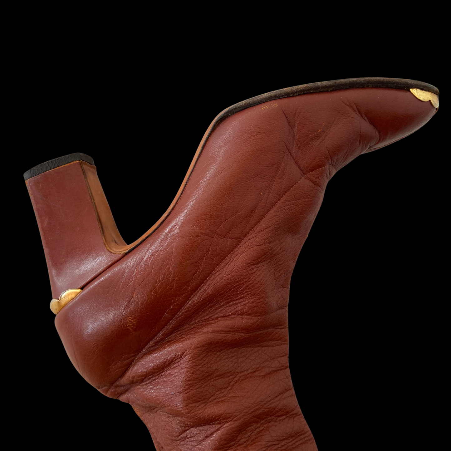 1960s Brown Leather Gogo Boots with Gold Accents