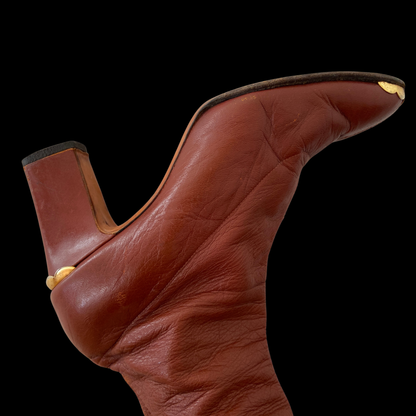 1960s Brown Leather Gogo Boots with Gold Accents