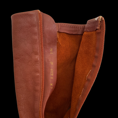 1960s Brown Leather Gogo Boots with Gold Accents