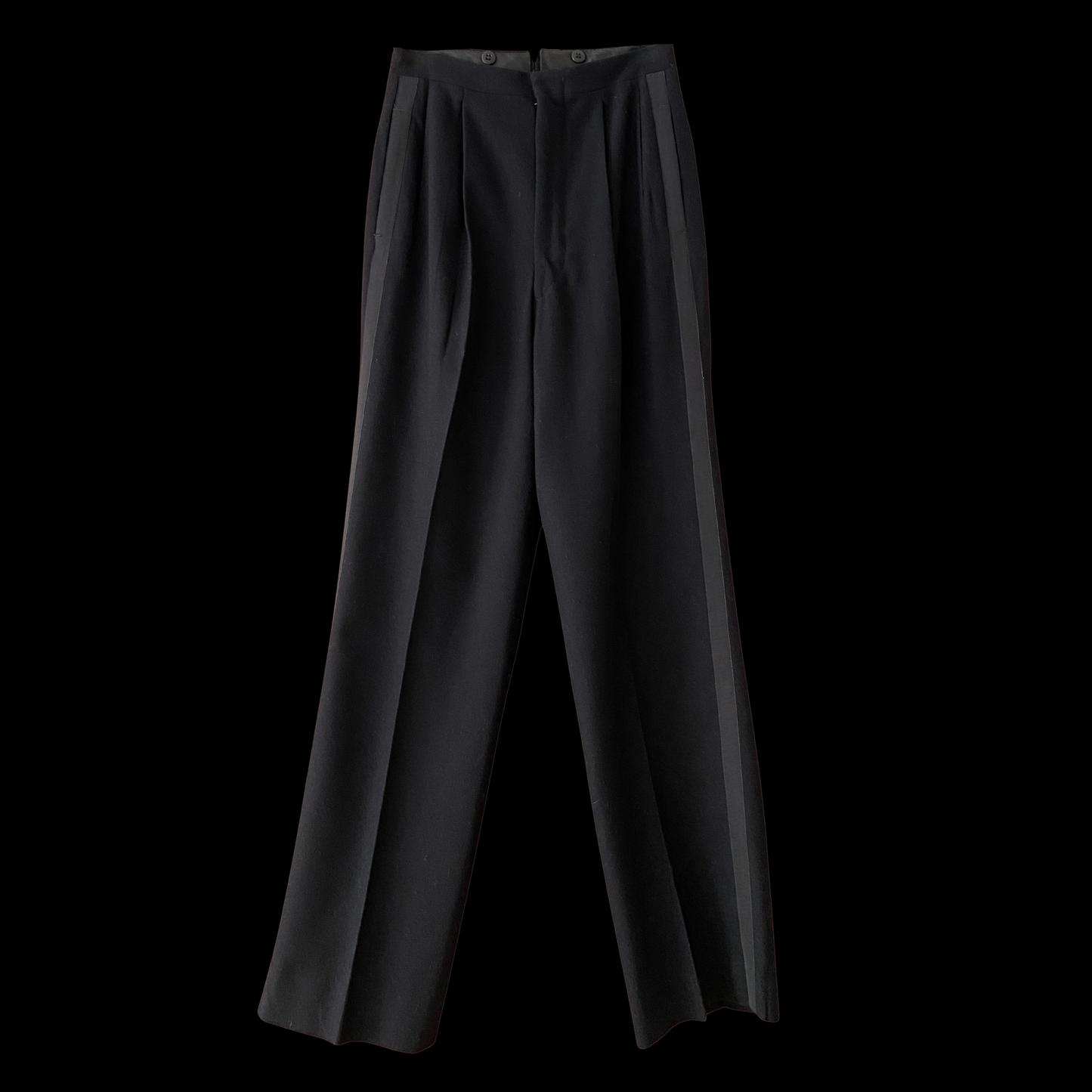 1940s 1950s Black Wool Tuxedo Pants Pleated
