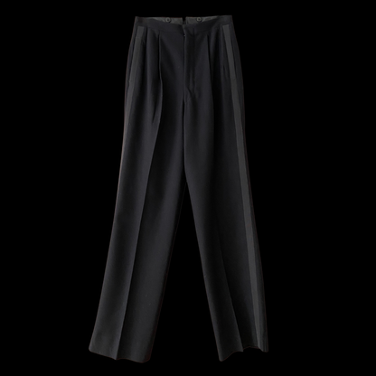 1940s 1950s Black Wool Tuxedo Pants Pleated