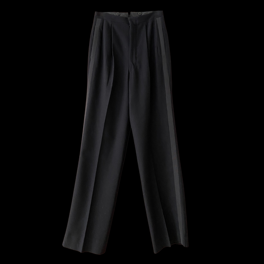 1940s 1950s Black Wool Tuxedo Pants Pleated
