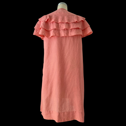1920s Pink Linen Duster with Ruffle Collar
