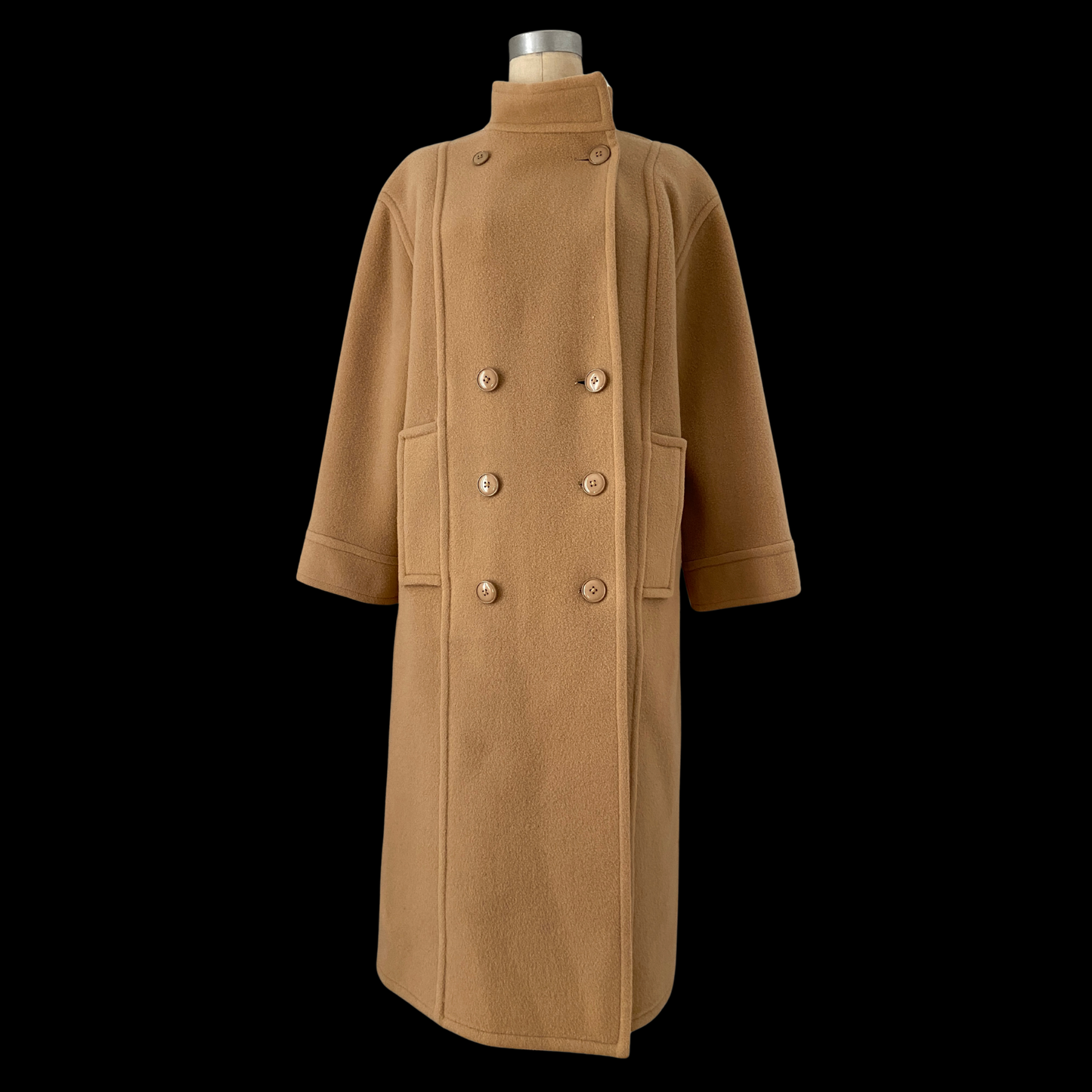 1980s Nina Ricci Tan Double Breasted Wool Peacoat