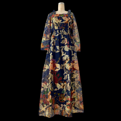 1970s Oscar De La Renta Silk Organza and Lurex Maxi Dress