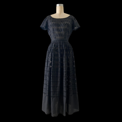 1950s Sheer Cotton Eyelet Dress