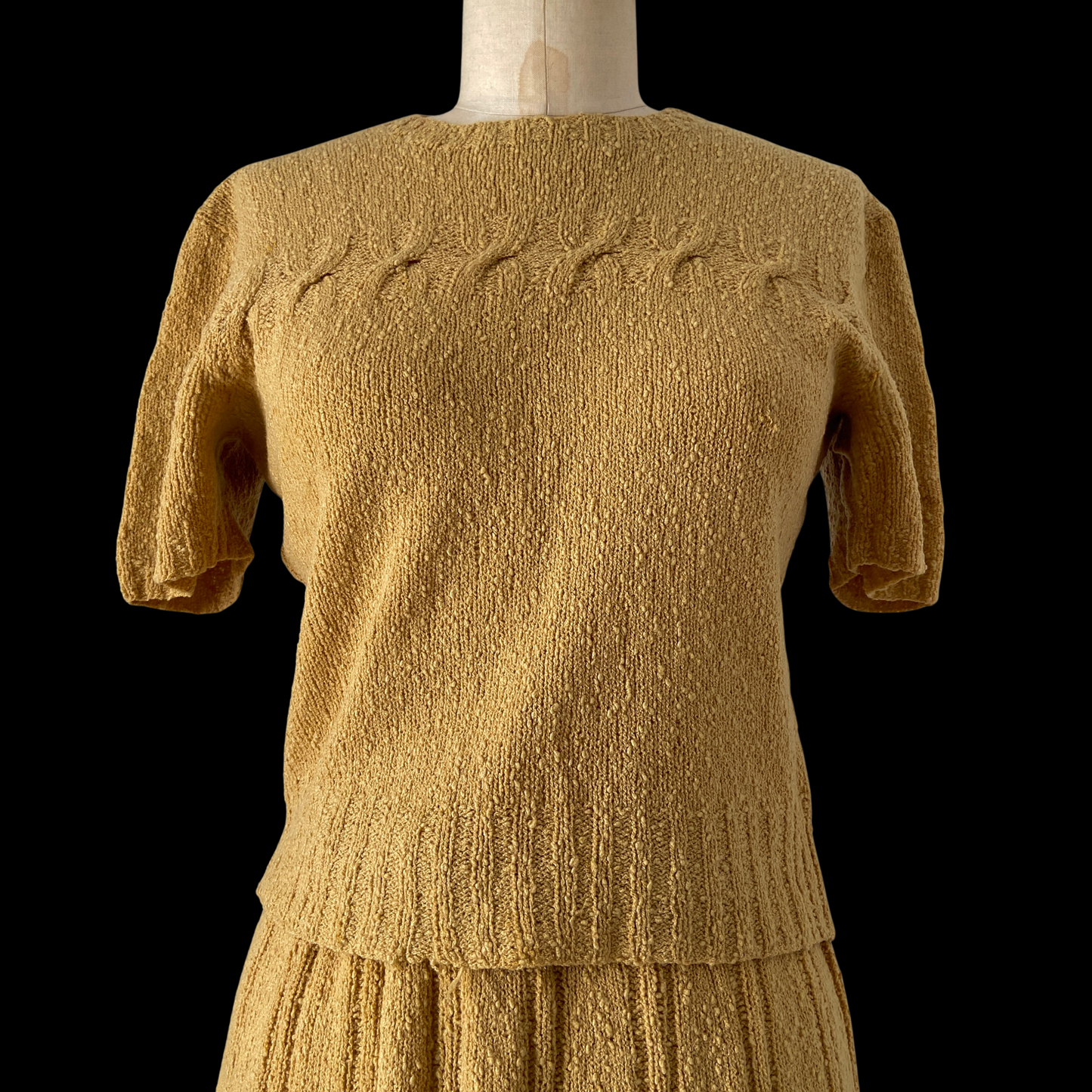 1940s Hand Knit Wool Sweater and Skirt Set