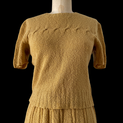 1940s Hand Knit Wool Sweater and Skirt Set