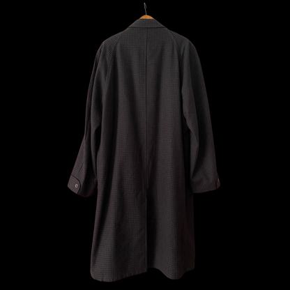 1950s Black Plaid Wool Overcoat