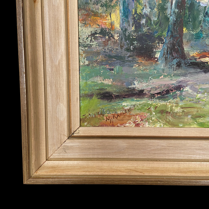 1960s Yellow House Painting in Original Wood Frame