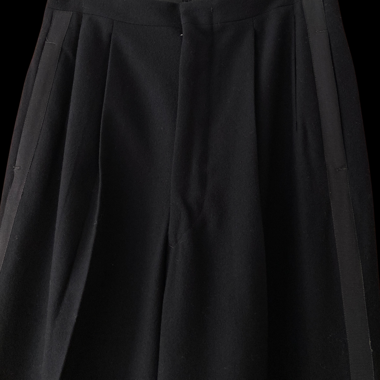1940s 1950s Black Wool Tuxedo Pants Pleated