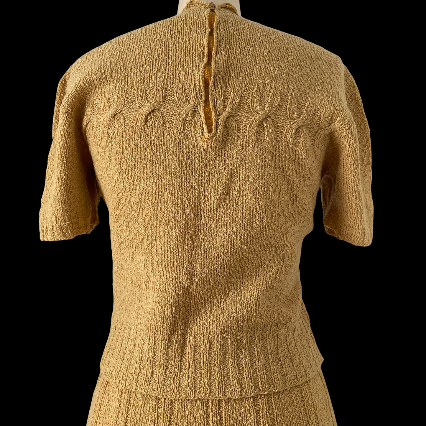 1940s Hand Knit Wool Sweater and Skirt Set