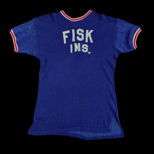 1950s Blue and Red Jersey Tee Shirt Appliqué