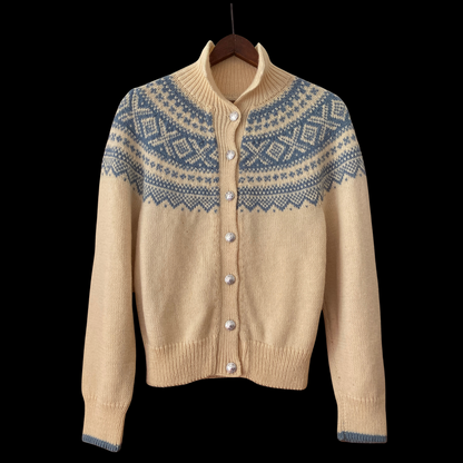 1950s Hand Knit Norwegian Fair Isle Wool Cardigan