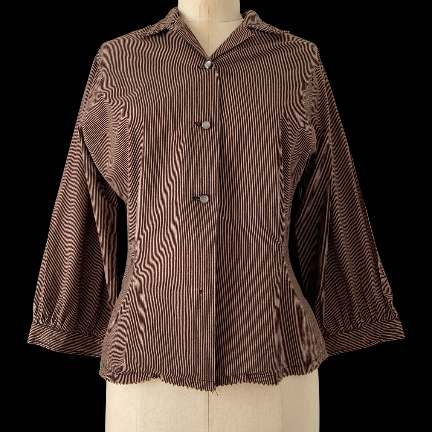 1940s Striped Cotton Buckle-back Top