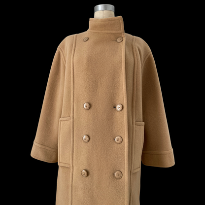 1980s Nina Ricci Tan Double Breasted Wool Peacoat