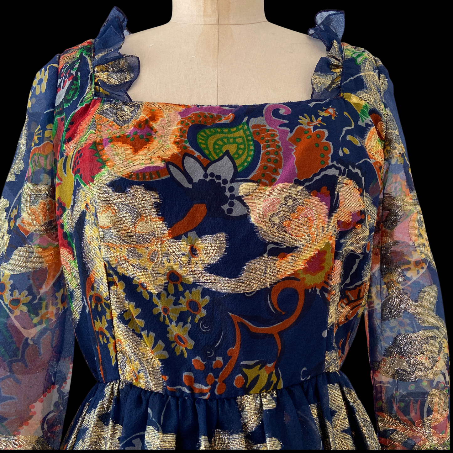 1970s Oscar De La Renta Silk Organza and Lurex Maxi Dress