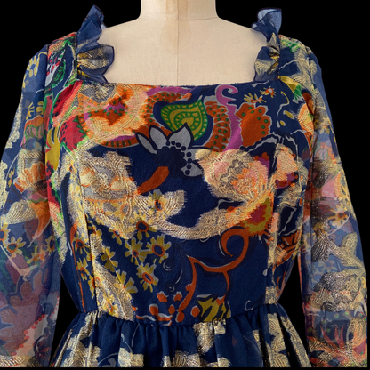 1970s Oscar De La Renta Silk Organza and Lurex Maxi Dress