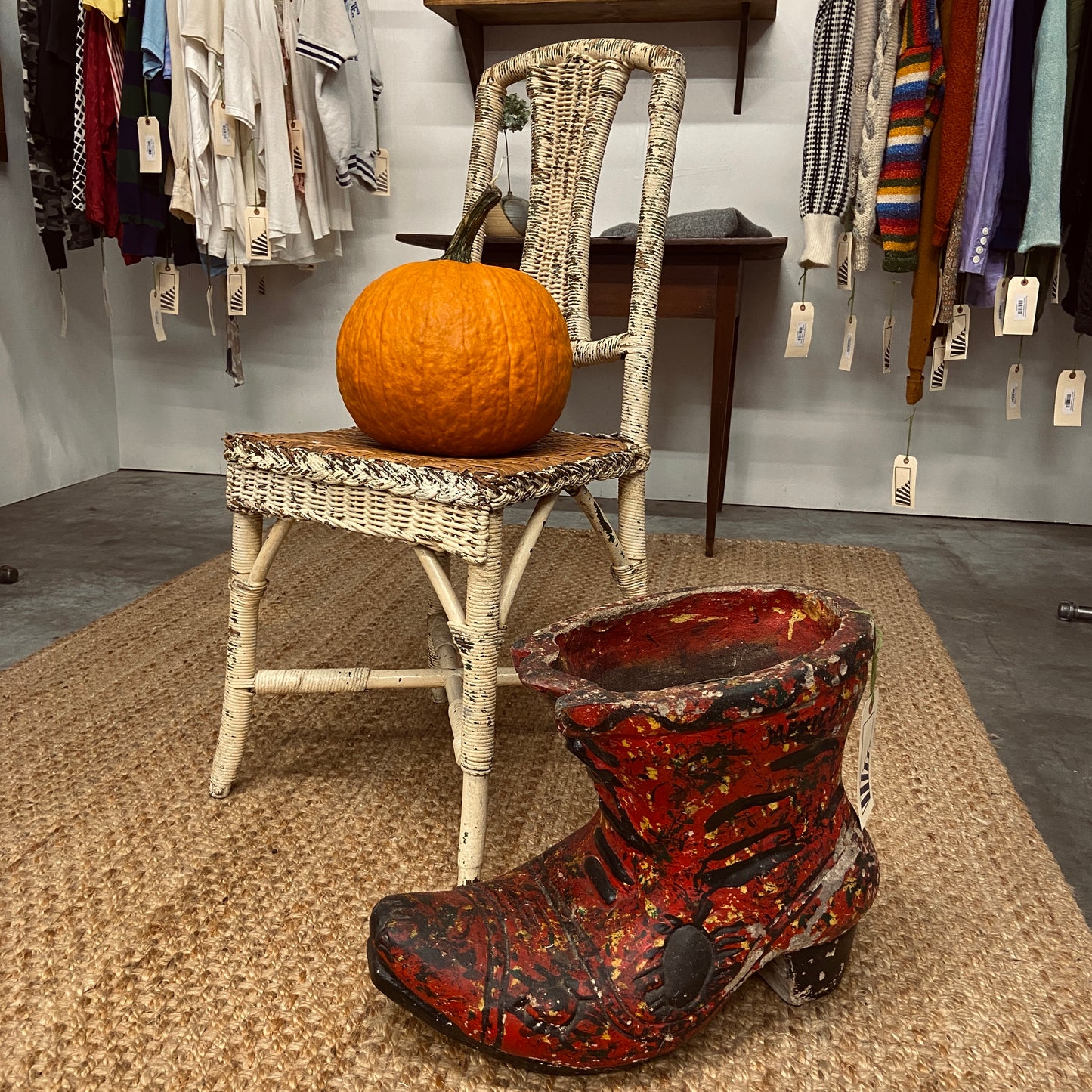 1970s Witch's Boot Concrete Planter Folk Art