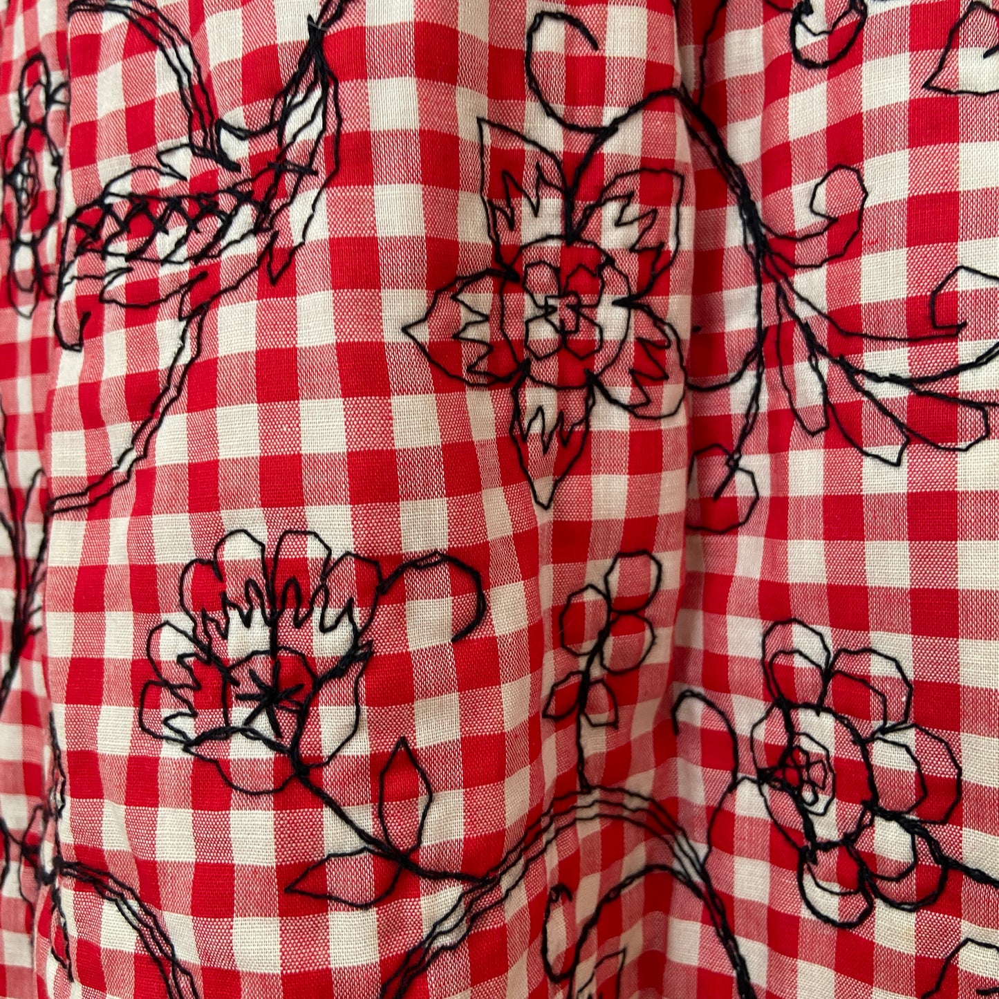 1960s Cocktail Dress with Embroidered Red Gingham and Black Velvet