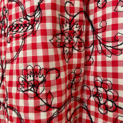 1960s Cocktail Dress with Embroidered Red Gingham and Black Velvet