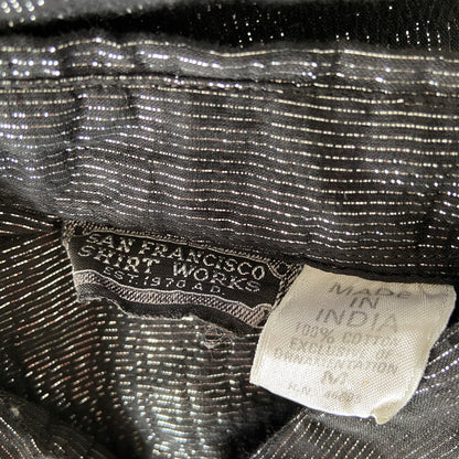 1970s Black Indian Cotton and Lurex Shirt