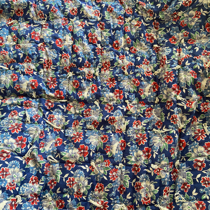 1930s 1940s Blue Floral Print Feed Sack Quilt