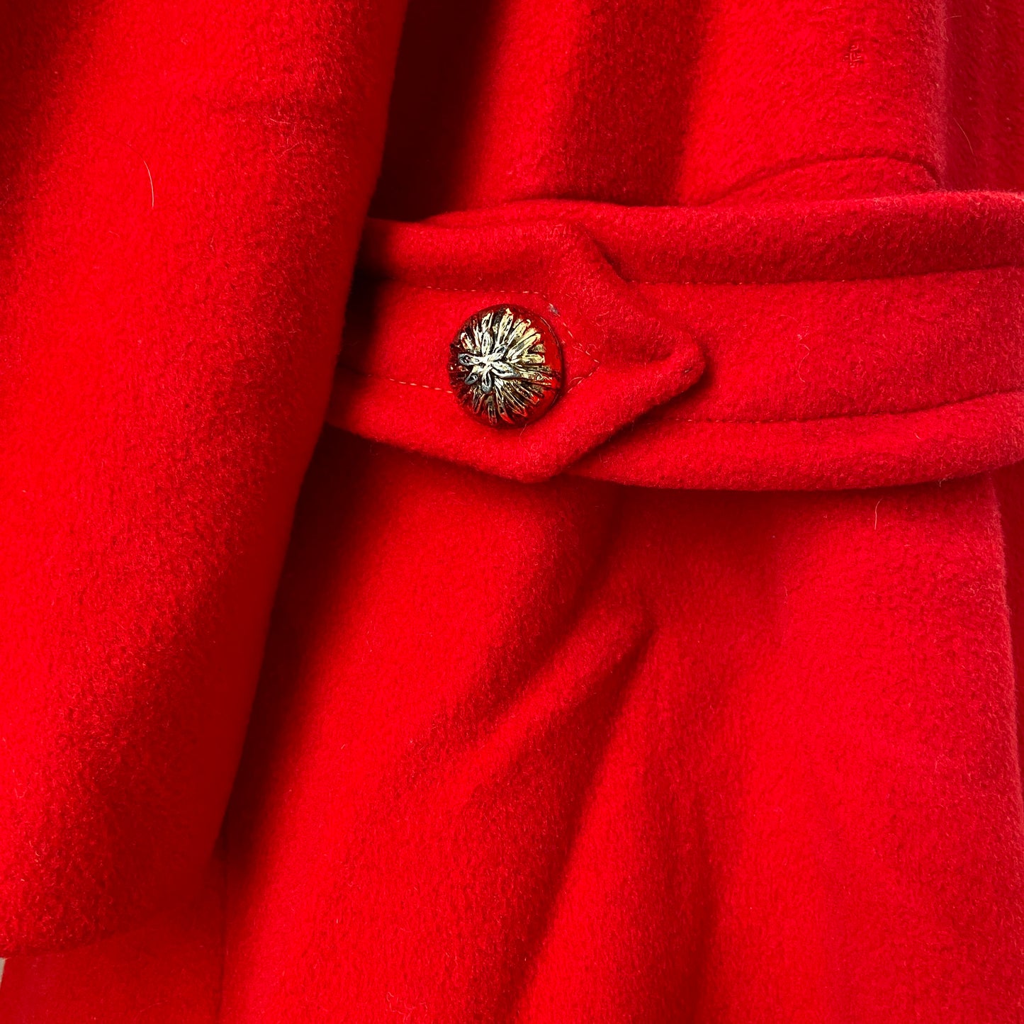1950s Red Wool Coat with Gold Buttons