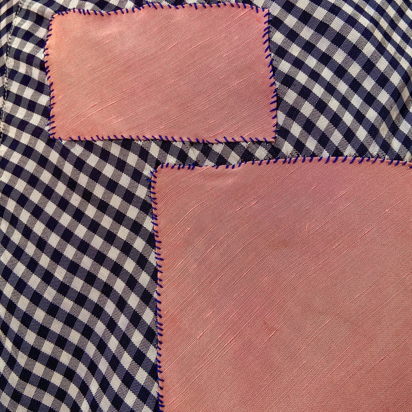 1940s Blue Gingham Rayon Skirt with Patches