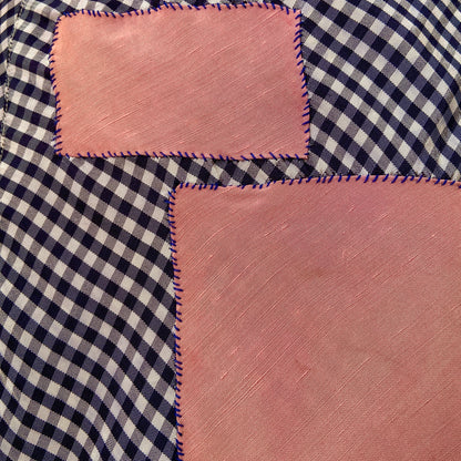 1940s Blue Gingham Rayon Skirt with Patches