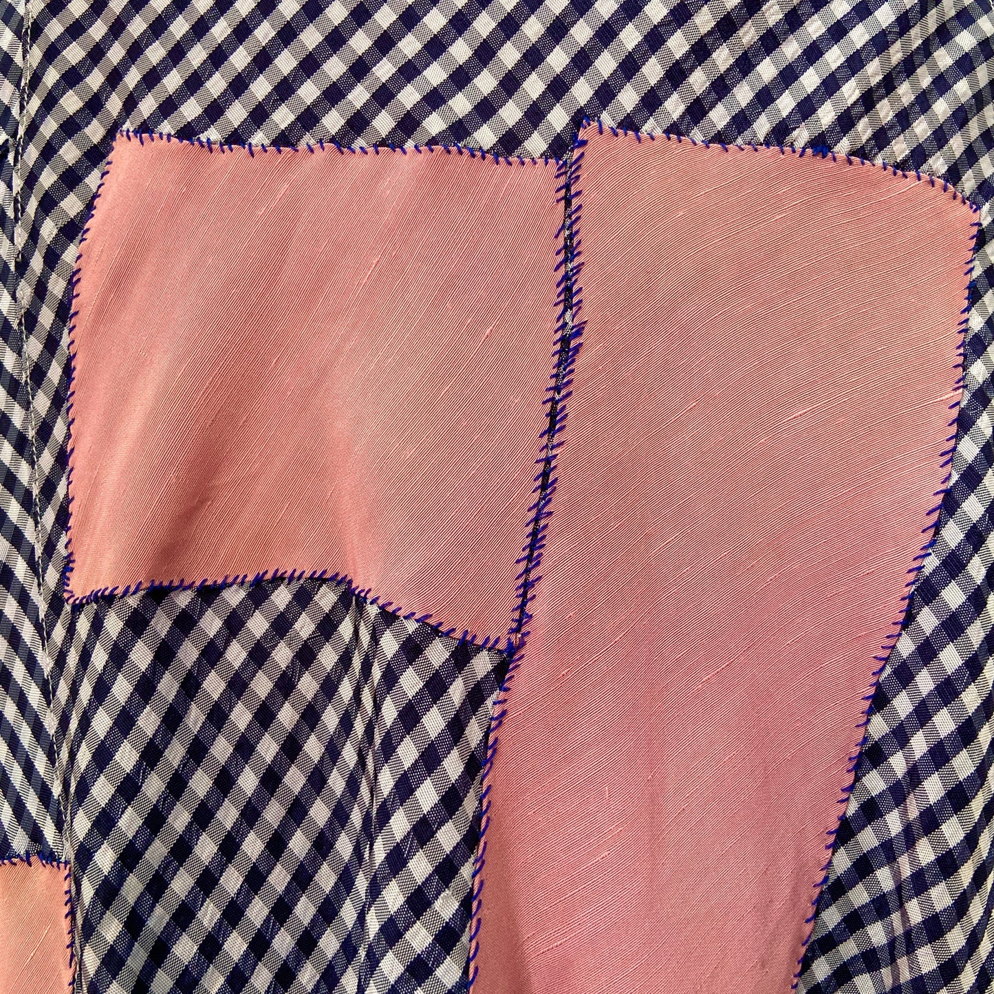 1940s Blue Gingham Rayon Skirt with Patches