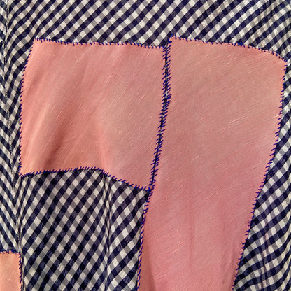 1940s Blue Gingham Rayon Skirt with Patches