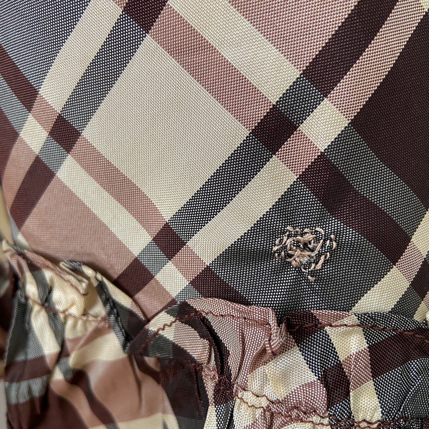 1940s Brown Plaid Rayon Skirt with Patches