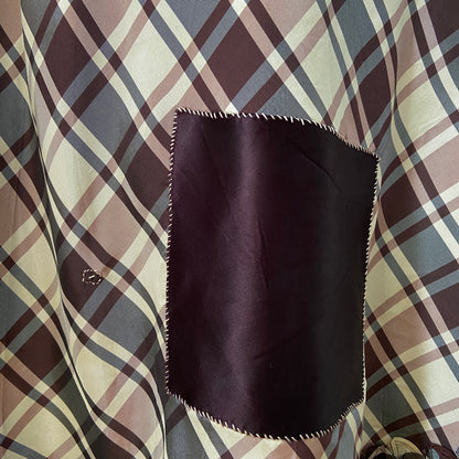 1940s Brown Plaid Rayon Skirt with Patches