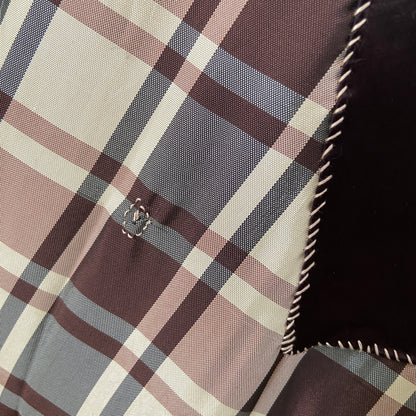 1940s Brown Plaid Rayon Skirt with Patches