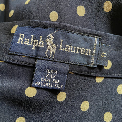 1980s Ralph Lauren Polka Dot Silk Skirt