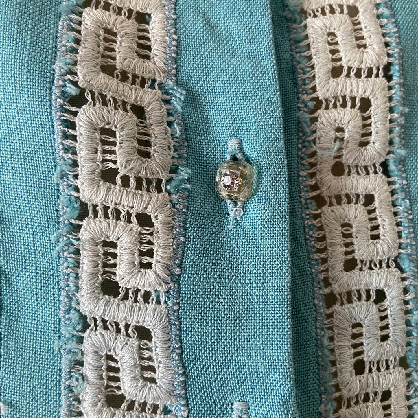 1950s Blue Top with Crochet Panels