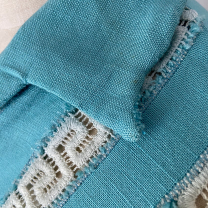 1950s Blue Top with Crochet Panels