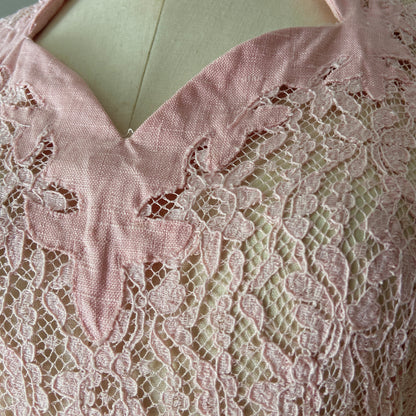 1940s Pink Lace and Linen Dress
