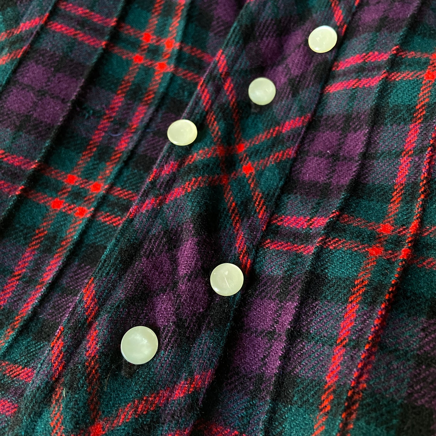 1950s Purple Plaid Wool Shirt with Diagonal Buttons