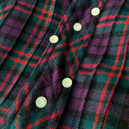 1950s Purple Plaid Wool Shirt with Diagonal Buttons