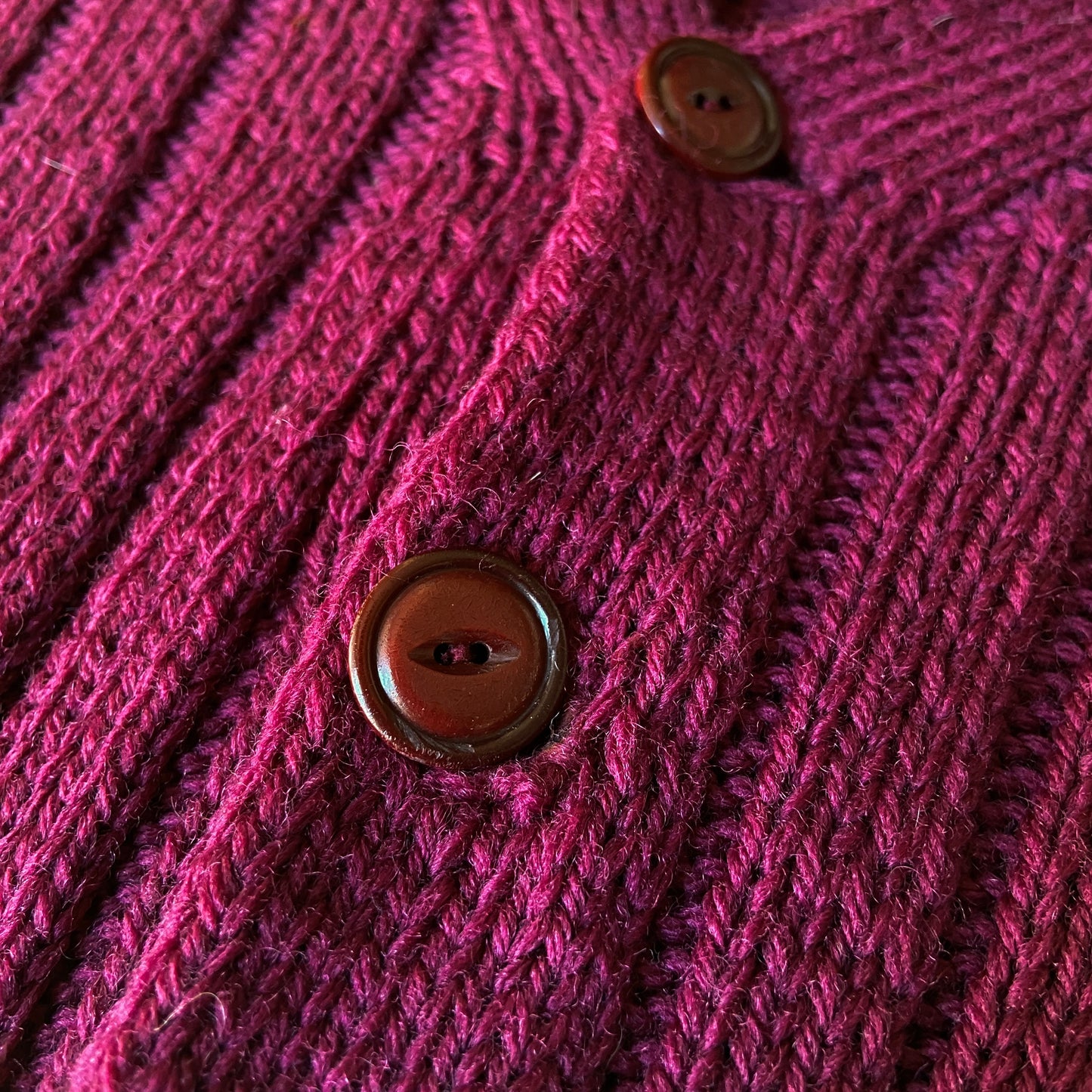 1930s Burgundy Hand Knit Wool Cardigan