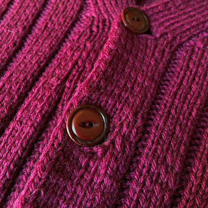 1930s Burgundy Hand Knit Wool Cardigan