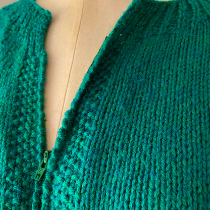1960s Wool Hand Knit Zipper Cardigan
